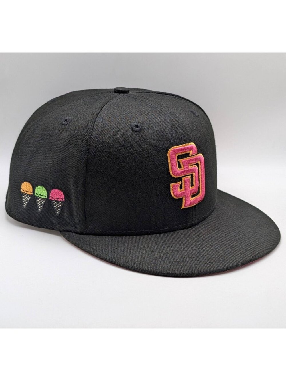 San Diego Padres Hat Fitted Size 8 New Era 59Fifty Black Pink MLB Summer Sherbet